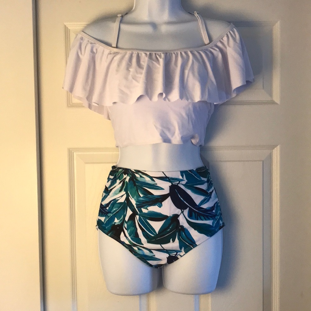 Off the shoulder bikini with high rise bottoms
